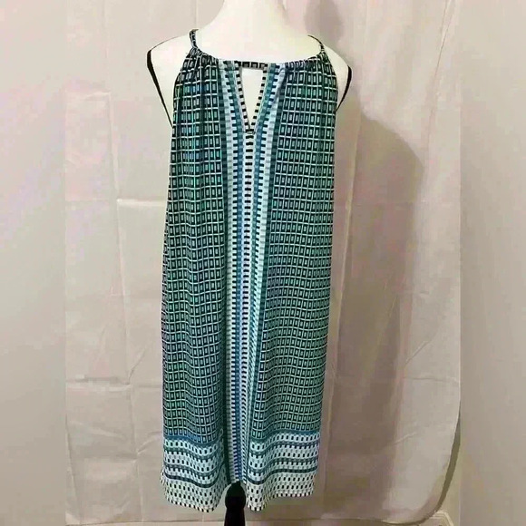 Max Edition Womens Sleeveless Dress Blue White Geometric Print Halter Neck Large - Picture 4 of 8